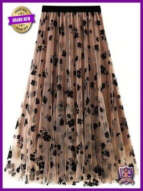 Elastic High Waist Tulle Ruffle Pleated A-Line Swing Midi Skirt